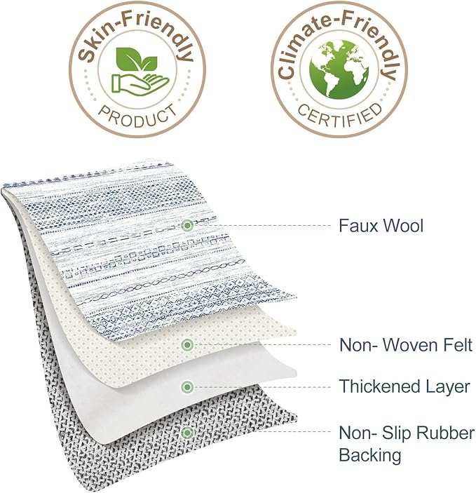 Nakagishi 5x7 Area Rugs Living Room: Washable Boho Large Neutral Soft Farmhouse Rug Stain Resistant Modern Indoor Floor Non-Slip Carpet for Bedroom Nursery Kids Playroom Office Dining Dorm-White Blue