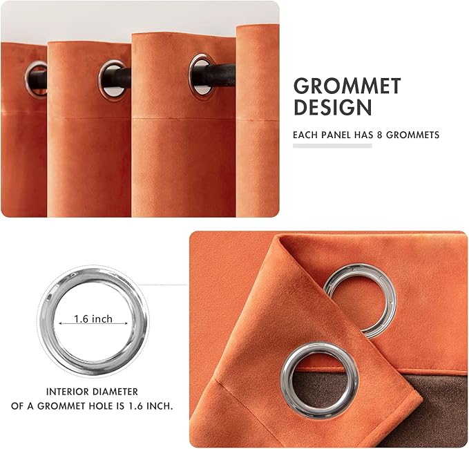 MIULEE Orange Velvet Curtains Fall Thermal Insulated Soundproof Room Darkening Blackout Curtains, Grommet Black Out Window Drapes for Home Theatre/Girls Room/Wedding 52 x 108 Inch Set of 2