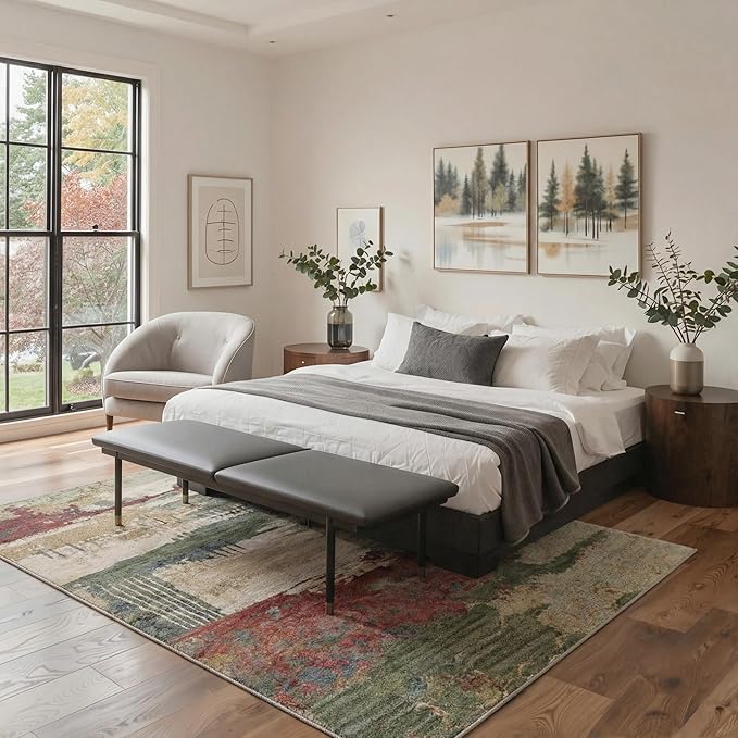Area Rugs 5x7 for Living Room Bedroom, Modern Abstract Machine Washable Rug, Large Soft Low Pile Floor Carpet with Non Slip Backing for Dining Room, Moss Green