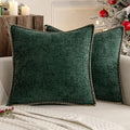MIULEE Pack of 2 Christmas Pillow Covers 16x16 Inch Dark Green Farmhouse Decorative Throw Pillow Covers with Stitched Edge Soft Chenille Solid Dyed Couch Pillow Covers for Sofa Bed Living Room