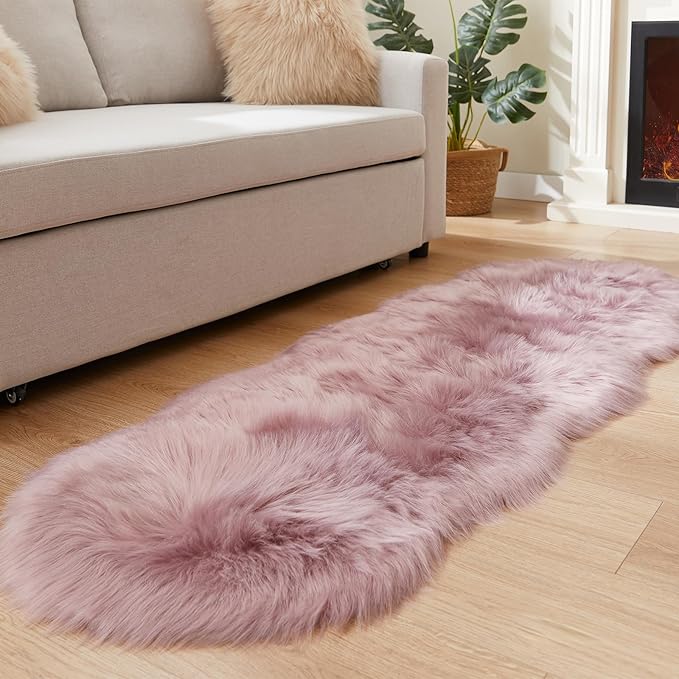 EasyJoy Ultra Soft Fluffy Shaggy Area Rug Faux Fur Rug Chair Cover Seat Pad Fuzzy Area Rug for Bedroom Floor Sofa Living Room (2 x 6 ft Sheepskin, Light Purple)