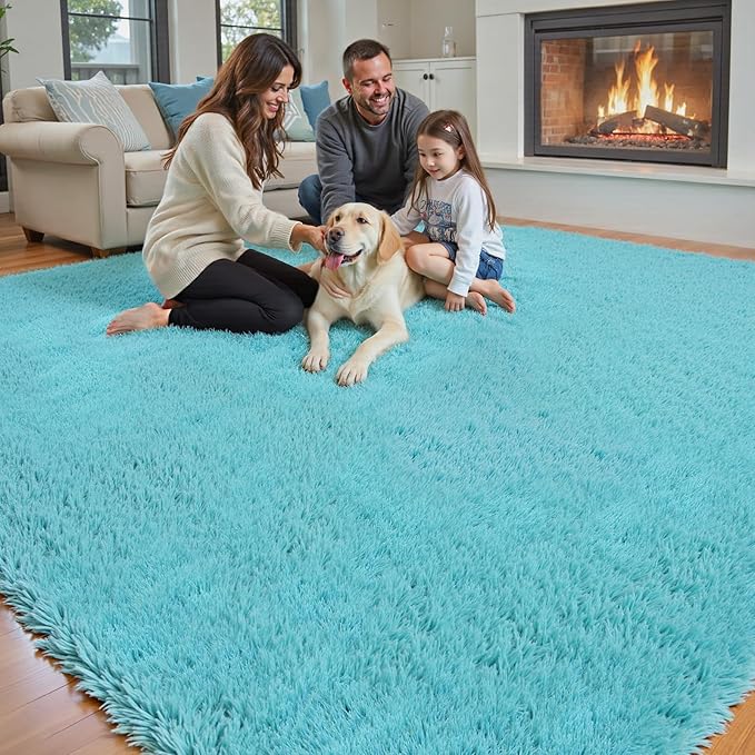 Rugs for Living Room 6x9, Alfombras para Salas Shag Large Plush Soft Area Rug, Shaggy Carpets for Bedroom, Kids Boys Girls Home Decor Aesthetic(Teal Blue, 6 x 9)