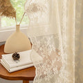 YJ YANJUN Vintage Lace Curtains 54 Inch Length-Victorian Floral Patterns and Scalloped Edges Cottage Core Rustic Style Short Sheer Curtain Panels for Kitchen Small Windows W52 X L54 Beige
