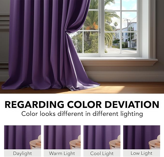 Deconovo Room Darkening Curtains Back Tab and Rod Pocket Curtains Thermal Insulated Blackout Curtains for Bedroom 52Wx72L Inch Purple Grape Set of 2