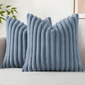 decorUhome Cozy Faux Fur Throw Pillow Covers 26x26 Set of 2 Decorative Soft Plush Striped Modern Farmhouse Boho Couch Euro Sham Pillow Cases with Velvet Back for Sofa Bed Living Room, Grey Blue