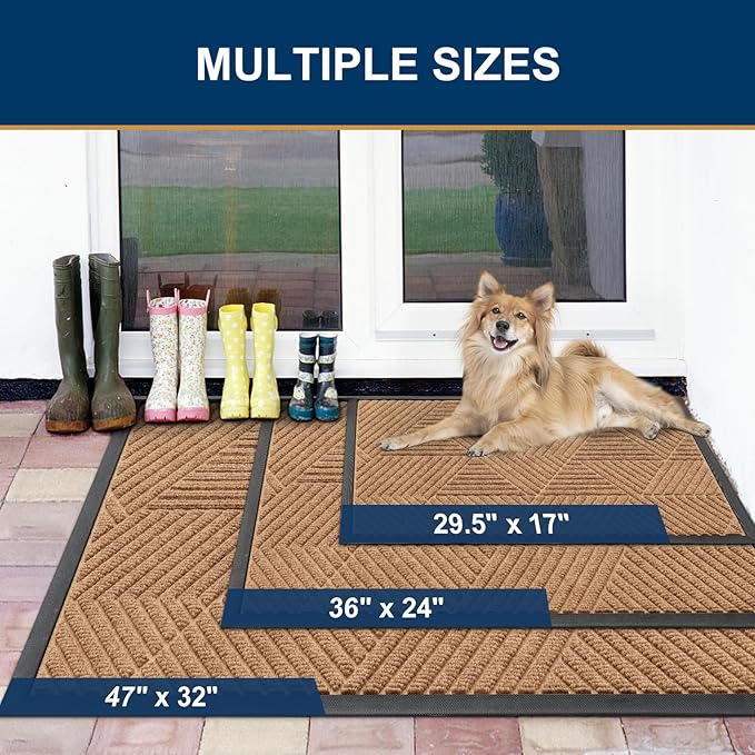 Smiry Front Door Mat Outside Entrance, Heavy Duty Sturdy Natural Rubber Doormat, Trap Dirt and Moisture, Easy Clean Low Profile Mats for Indoor Outdoor Entry, Irregular Triangle (71x34, Coffee)