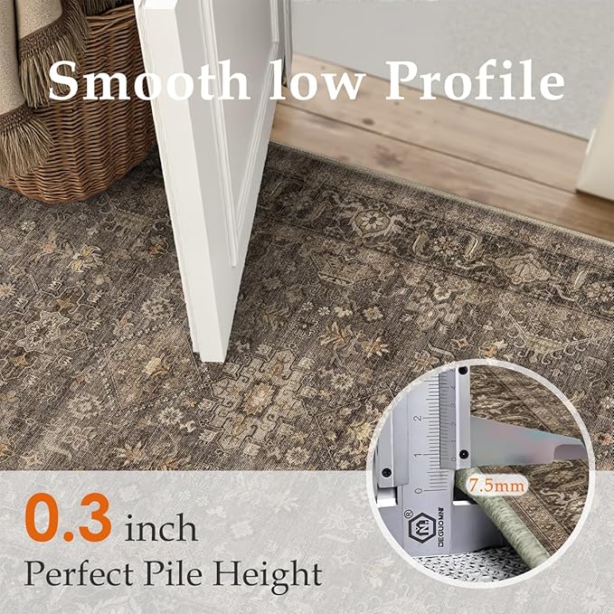 2x6 Washable Runner Rug for Hallway Kitchen Vintage Brown Non Slip Low Pile Carpet Traditional Retro Soft Throw Rug for Bathroom Bedroom Entryway Indoor Entrance