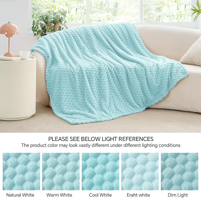 BEDELITE Fleece Blanket Twin for Bed Couch, 3D Jacquard Decorative Cloud Blue Throw Blanket, Soft and Cozy Warm Plush Fuzzy Blanket All Seasons Suitable, 60x80Inches