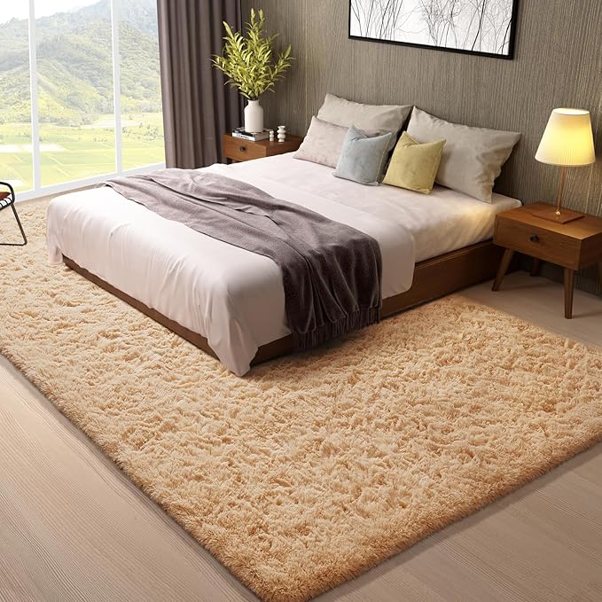 Ophanie 8x10 Beige Area Rugs for Living Room, Large Shag Bedroom Carpet, Big Indoor Thick Soft Shaggy Nursery Rug, Fluffy Carpets for Boy and Girls Room Dorm Home Decor Aesthetic
