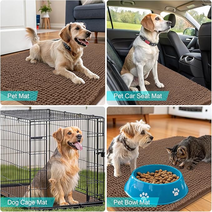 OLANLY Dog Door Mat for Muddy Paws 59x24, Absorbs Moisture and Dirt, Absorbent Non-Slip Washable Doormat, Quick Dry Chenille Mud Mat for Dogs, Entry Indoor Entryway Carpet for Inside Floor, Mocha