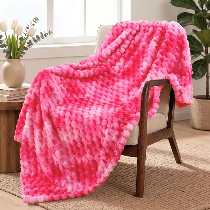 Exclusivo Mezcla Fleece Throw Blanket for Couch, Extra Large Fuzzy Tie-dye Hot Pink Bed Blankets, Soft Cozy Plush Sofa Throws for All Seasons, 50x70 Inches