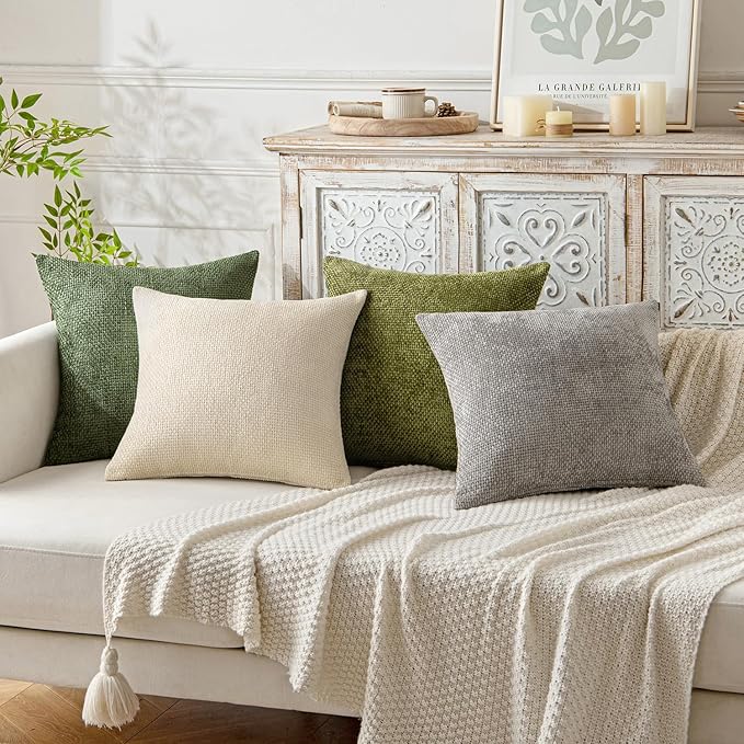 MIULEE Pack of 2 Couch Throw Pillow Covers 20x20 Inch Neutral Cream Modern Boho Accent Decorative Pillow Covers Soft Chenille Farmhouse Cushion Covers for Home Decor Bed Sofa Living Room