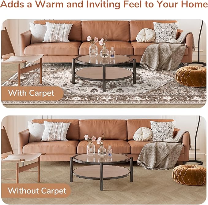 OPPODREAM Soft Area Rugs 3x5, Washable Rugs with Non Slip Backing, Low-Pile Throw 3x5 Carpet, Faux Cashmere 3 x 5 Carpet, Khaki