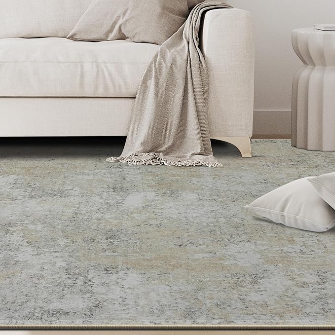 8x10 Area Rugs for Living Room Rug Washable: Abstract Large Rug for Dining Room Bedroom Carpet Non Slip 8 by 10 Indoor Modern Nursery Home Office Beige Grey