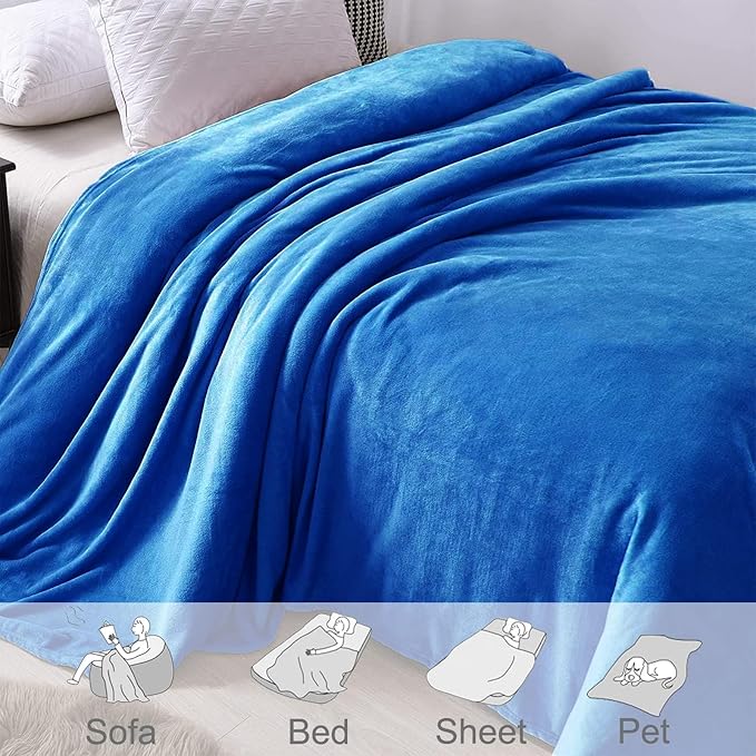 Exclusivo Mezcla Fleece Blankets Queen Size for Bed, Super Soft and Warm, All Season, Cozy, Plush, Lightweight, 90x90 Inches, Cobalt Blue