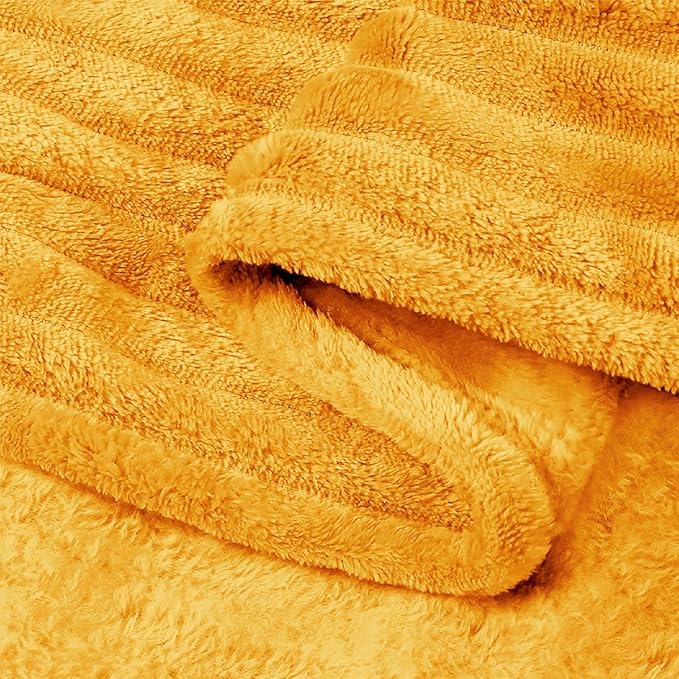 BEDELITE Fleece Blanket King Size – 3D Ribbed Jacquard Soft and Warm Decorative Fuzzy Blankets – Cozy, Fluffy, Plush Lightweight Throw Blankets for Couch, Bed, Sofa(Mustard Yellow, 108x90 inches)