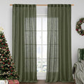 LAMIT 120 Inches Long Linen Curtains for Living Room, Back Tab and Rod Pocket Semi Sheer Panels Light Filtering Farmhouse Drapes for Bedroom/Dining Room, Olive Green, Set of 2, 52 x 120 Inch