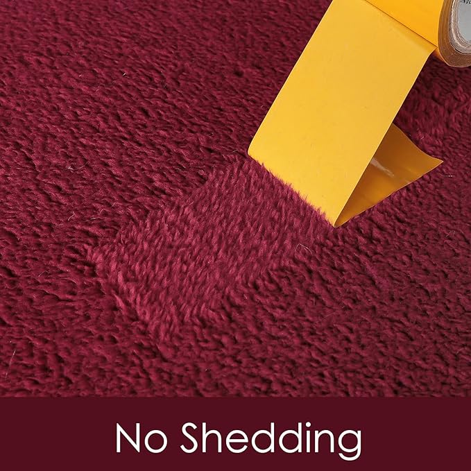 AROGAN Modern Shag Area Rug for Bedroom, 4x6 Feet Washable Rugs for Living Room, Indoor Floor Carpet Rugs, Plush Memory Foam Bedside for Kids Girls Teens Room Low Pile Rug Decor, Wine Red