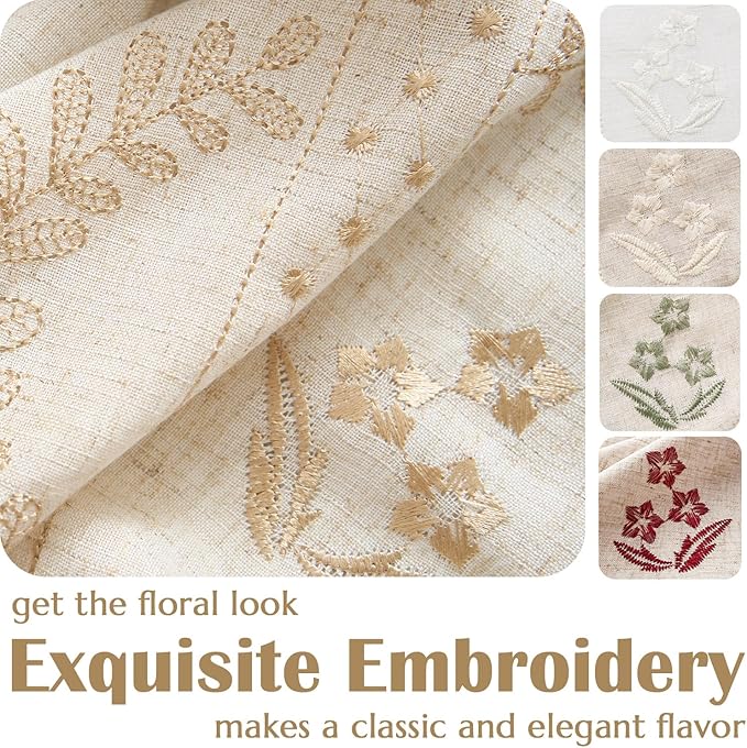 jinchan Belrose Linen Curtains for Bedroom Floral Curtains 84 Inch Length Linen Blend Beige Embroidered Drapes Farmhouse Flower Patterned Drapes for Living Room Window Treatments Set 2 Panels
