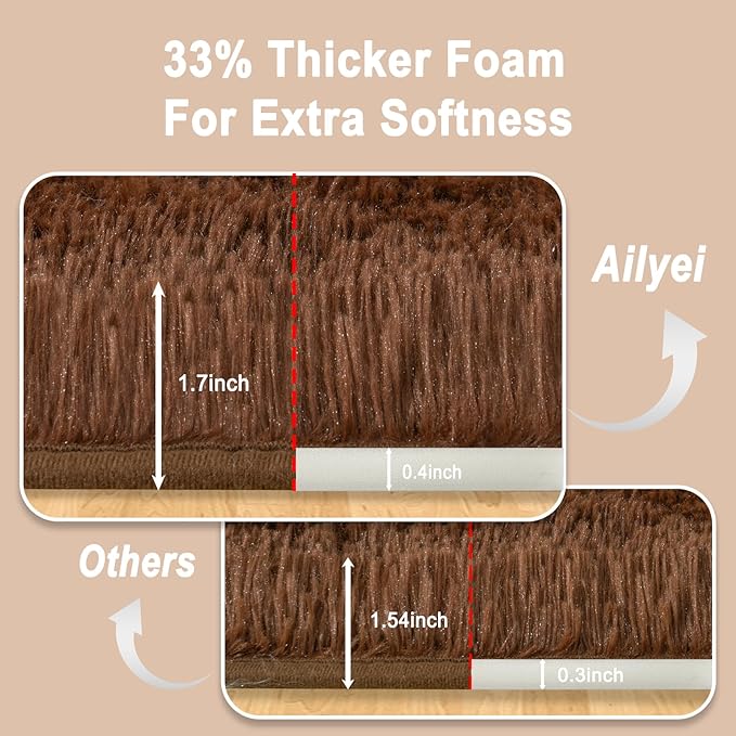 Soft Runner Rugs for Bedroom Hallways, 2x5 Brown Fluffy Shag Throw Area Rug Non Slip for Bedside Dorm, Long Shaggy Furry Carpet for Nursery Living Room