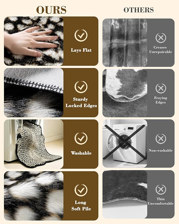 Leopard Print Rug for Living Room, Cheetah Rug 5.2x7 Faux Animal Print Skin Cheetah Area Rug for Bedroom Nursery Animal Fur Hide Irregular Shaped Rustic Antelope Black