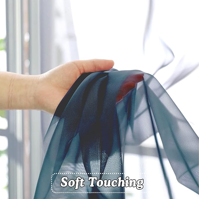 OVZME Dusty Blue Sheer Curtains 63 inch Length 2 Panels Set for Kitchen Decor, Elegant Light Filtering Airy Semi Voile Window Treatments, Each is 42W x 63L
