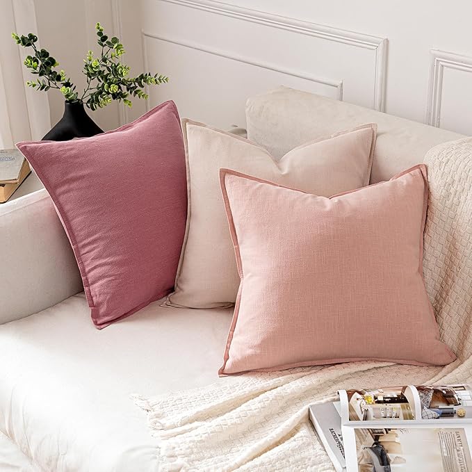 MIULEE Decorative Linen Pillow Covers 18x18 Inch Cranberry Red Boho Farmhouse Neutral Couch Throw Pillows for Bed Pack of 2 Accent Modern Pillowcase Sofa Livingroom Home Decor