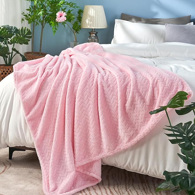 inhand Pink Fleece King Blanket for Bed, Super Soft Flannel Cozy Blankets for Adults, Lightweight Leaves Pattern Fuzzy Blanket for Office,Travel, Warm Plush Blankets for All Season, 90x108 Inches