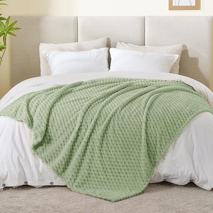 BEDELITE Fleece Blanket - 3D Jacquard Decorative Sage Green Twin Blankets for Couch & Bed, Soft and Cozy Warm Plush Fluffy Blanket All Seasons Suitable, 60x80Inches