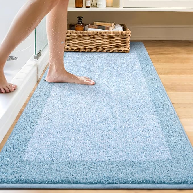 70x24 Long Bathroom Rugs Washable Non Slip, Light Blue Bath Mat for Bathroom Floor Tub, Soft Absorbent Quick Dry Mats for Shower, Bathtub,Home Decor