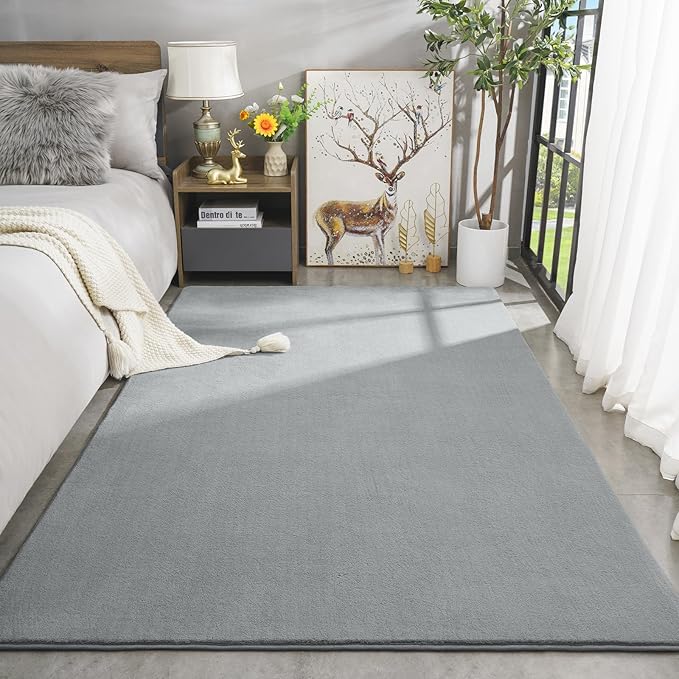 Amearea Large Modern Area Rugs for Bedroom Living Room, 8x10 Feet Grey Thickened Memory Foam Rug, Fluffy Indoor Washable Rugs Non Slip Minimalist Carpet for Boys Girls Dorm Nursery Room Decor