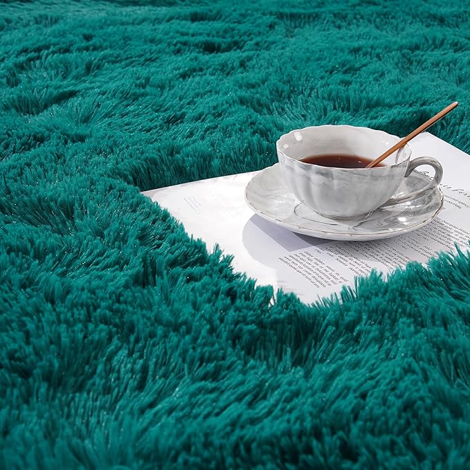 Amearea Blue and Green Shag Area Rug 4' x 5' - Luxury Soft Plush Fuzzy Carpet for Living Room, Indoor Fluffy Teal Green Large Rugs for Bedroom Nursery Non Slip Shaggy Carpets Home Decor