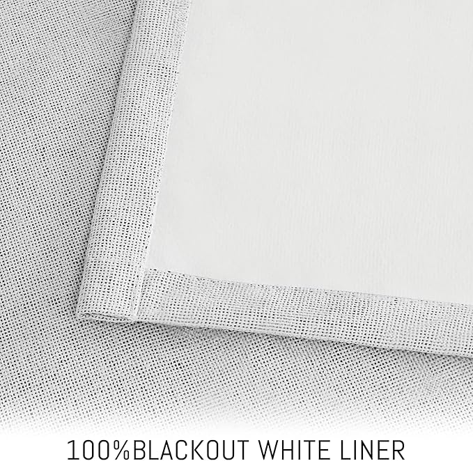 Yakamok White Linen Curtains 100% Blackout 90 Inches Long,Room Darkening Textured Curtains for Living Room Thermal Grommet Bedroom Curtain 2 Panels with Greyish White Liner