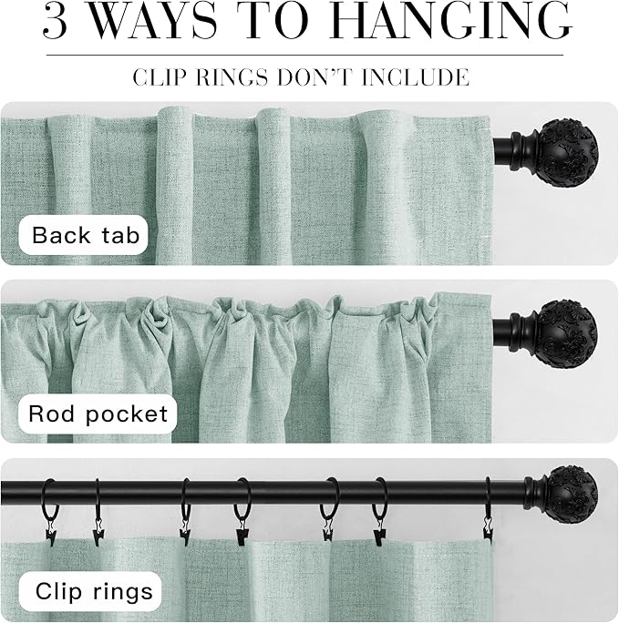 RYB HOME 100% Blackout Linen Textured Curtains 108 inches Long, Thermal Insulating Privacy Energy Saving for Bedroom Living Room Window Office Theater Baby Nursery, W 52 x L 108 in, Aqua, 2 Panels