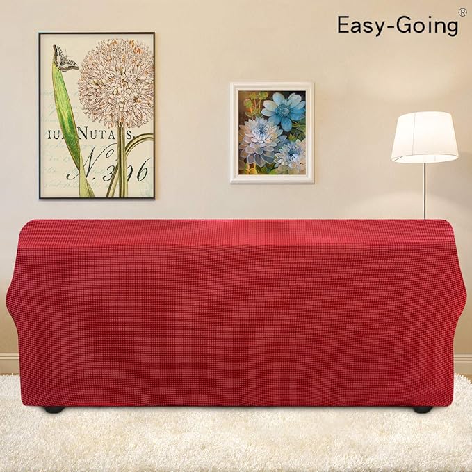 Easy-Going Stretch Oversized Sofa Slipcover 1-Piece Sofa Cover Furniture Protector Couch Soft with Elastic Bottom for Kids, Polyester Spandex Jacquard Fabric Small Checks Christmas Red