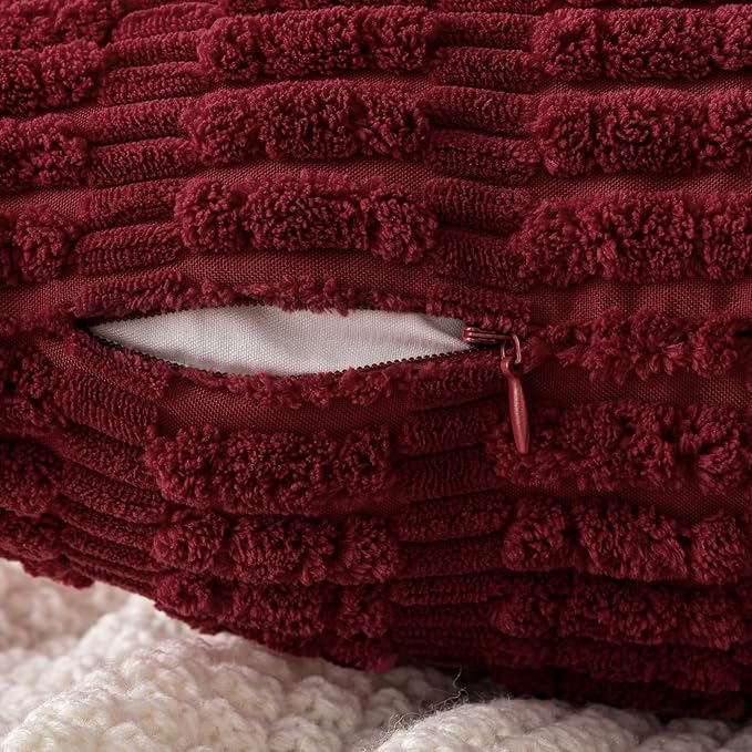 MIULEE Pack of 2 Burgundy Corduroy Decorative Pillow Covers 20x20 Inch Soft Boho Striped Throw Pillow Covers Modern Farmhouse Home Decor for Sofa Living Room Couch Bed