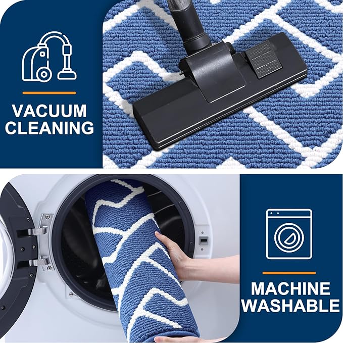 OLANLY Front Door Mat, Non-Slip Rubber Backing, Dirt Resistant and Absorbent, Washable, Easy to Clean Low-Profile Indoor Doormat for Back Door, Entryway, Inside Entrance, 36x24, Navy