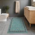 Hazo Haus Teal 3x6 Wide Non Slip Kitchen Rug - Washable Front Door Runner Indoor Entrance, Vintage Floral Pattern Indoor Decor, Non Slip Soft Low Pile Fade Resistant