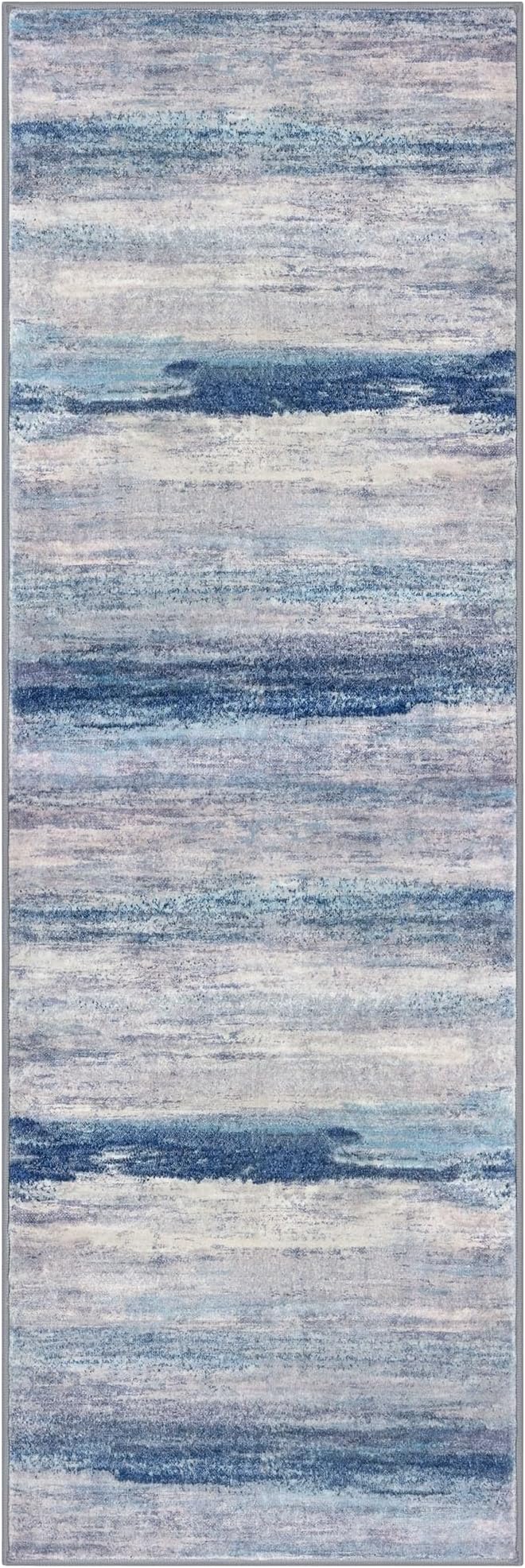 KOZYFLY Modern Abstract Kitchen Runner Rug, 2x6 Washable Rug Runner Non-Slip Soft Striped Hallway Runner Rugs, Blue/Grey/Beige Print Carpet Runner for Entryway Bathroom Laundry Room Foyer