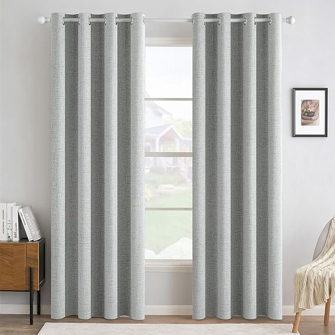 MIULEE 100% Blackout Linen Curtains for Bedroom Thermal Insulated Glacier Gray Grommet Room Darkening Curtains & Drapes for Living Room Nursery 52 x 84 Inch (2 Panels)