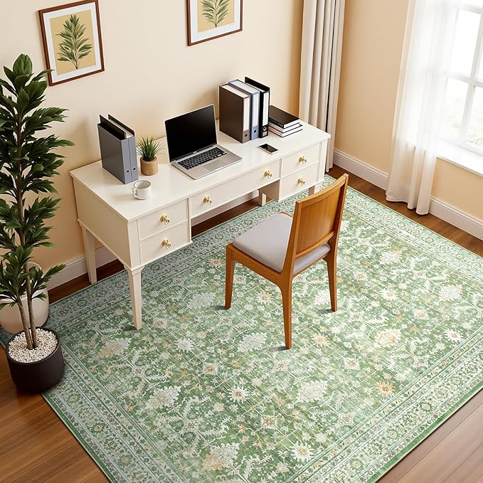 Lofus 6x9 Area Rug for Living Room,Light Green Washable Area Rugs with Non-Slip Backing,Soft Boho Carpets for Bedroom Dining Room Home Office Indoor Nursery