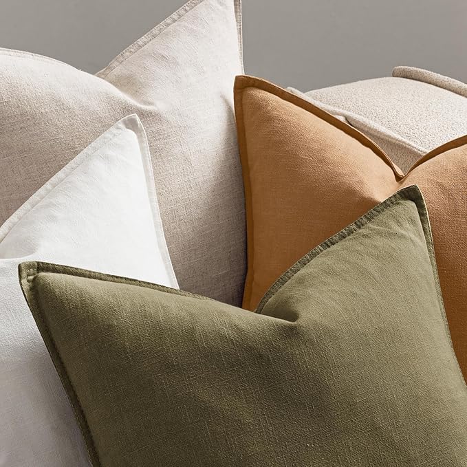 MIULEE Brown Linen Pillow Covers Pack of 4 Decorative Natural Solid Throw Pillow Covers Soft Accent Boho Farmhouse Couch Pillowcases Modern Spring Home Decors for Living Room Bed Sofa 18x18 Inch