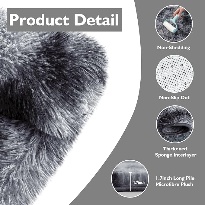 9x12 Fluffy Area Rugs for Living Room,Large Fuzzy Shag Area Rug for Bedroom,Soft Non-Shedding Indoor Plush Carpet for Kids Bedroom Nursery Home Decor,Tie-Dyed Black