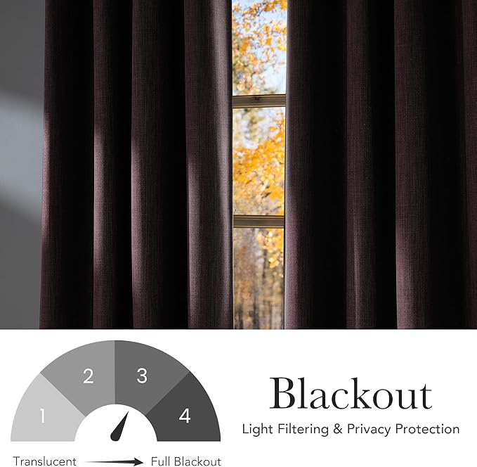 NICETOWN Short Faux Linen Greyish Purple Blackout Curtains 63 inches Long for Kitchen - Privacy Panels for Living Room Bedroom, Modern Farmhouse Style Easy Care Grommet Top, 2 Panels, W42 by L63