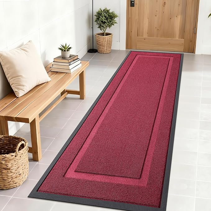 OLANLY Front Door Mat Indoor Outdoor Entrance, Waterproof All-Season, All-Weather Doormat, Sturdy Natural Rubber, Low Profile, Easy Clean Patio Porch Entryway Mat, 71x23, Burgundy