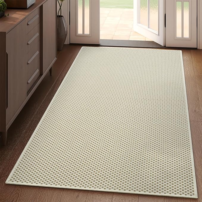 YDKGL 3x5 ft Area Rug Entryway Runner Rug Non Slip Washable, Boho Woven Kitchen Runner Rugs Door Mat Entry Rugs Carpet for Indoor Foyer Backdoor Hallway Floor Bedroom Living Room, Beige