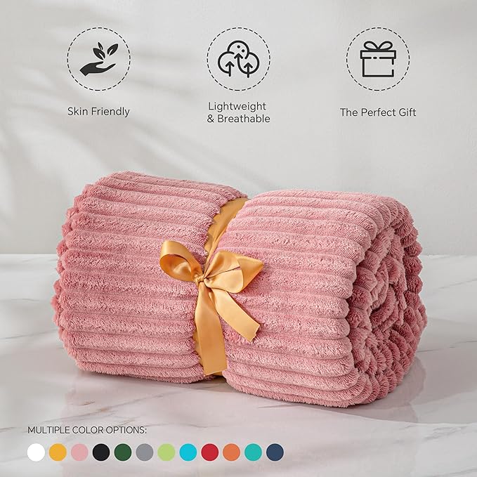 BEDELITE Fleece Blanket Twin Size – 3D Ribbed Jacquard Soft and Warm Decorative Fuzzy Blankets – Cozy, Fluffy, Plush Lightweight Throw Blankets for Couch, Bed, Sofa(Pink, 60x80 inches)