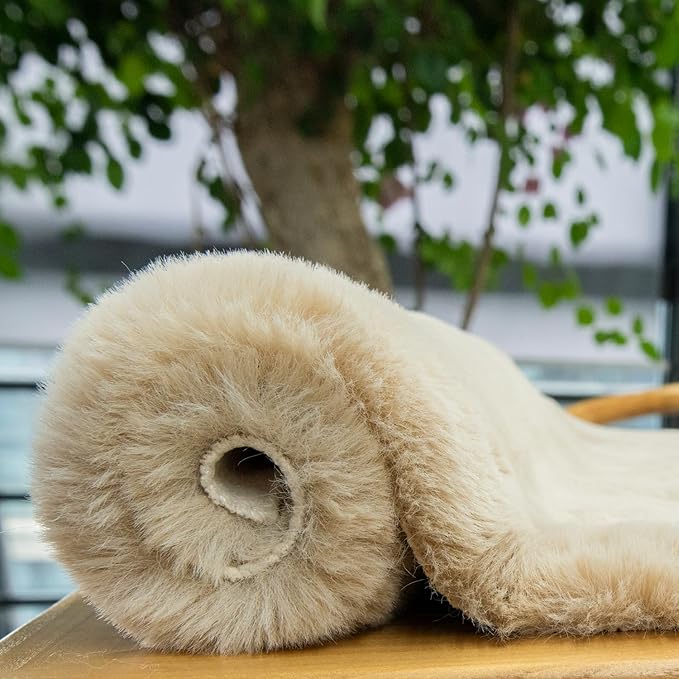 ORINOVA Camel Plush Shag Faux Rabbit Washable Fuzzy Fur Rugs for Living Room Bedroom Kids Circle Small Nursery Area Rug Round Rug 3ft