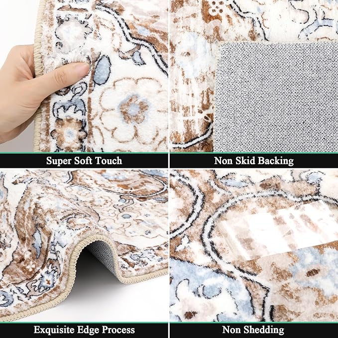 HEBE Hallway Runner Rug 2'x8' Washable Vintage Distressed Area Rugs Non Slip Laundry Rug Runner Boho Floor Carpet Runners for Hallways Entryway Laundry Room Kitchen Bathroom