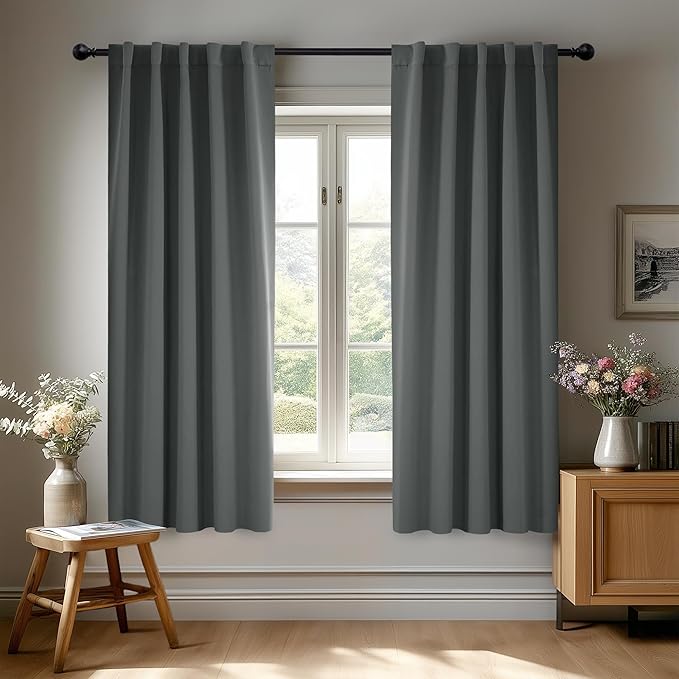 Deconovo Blackout Curtains, Thermal Insulated, W38 x L45 2 Panels, Back Tab, Machine Washable, Room-Darkening Drapes for Bedroom/Living Room Dark Grey